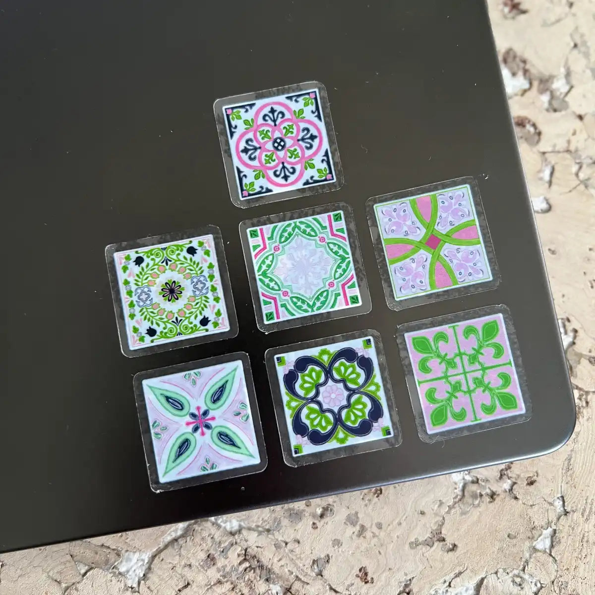 Pink & green mini tile sticker set