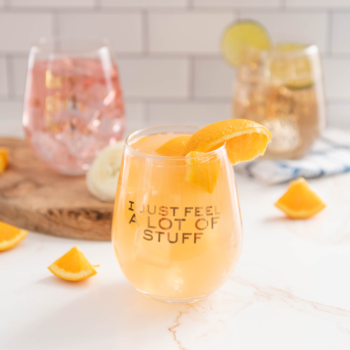 Witty "I Just Feel a Lot of Stuff" Wine Glass, Jollity & Co.