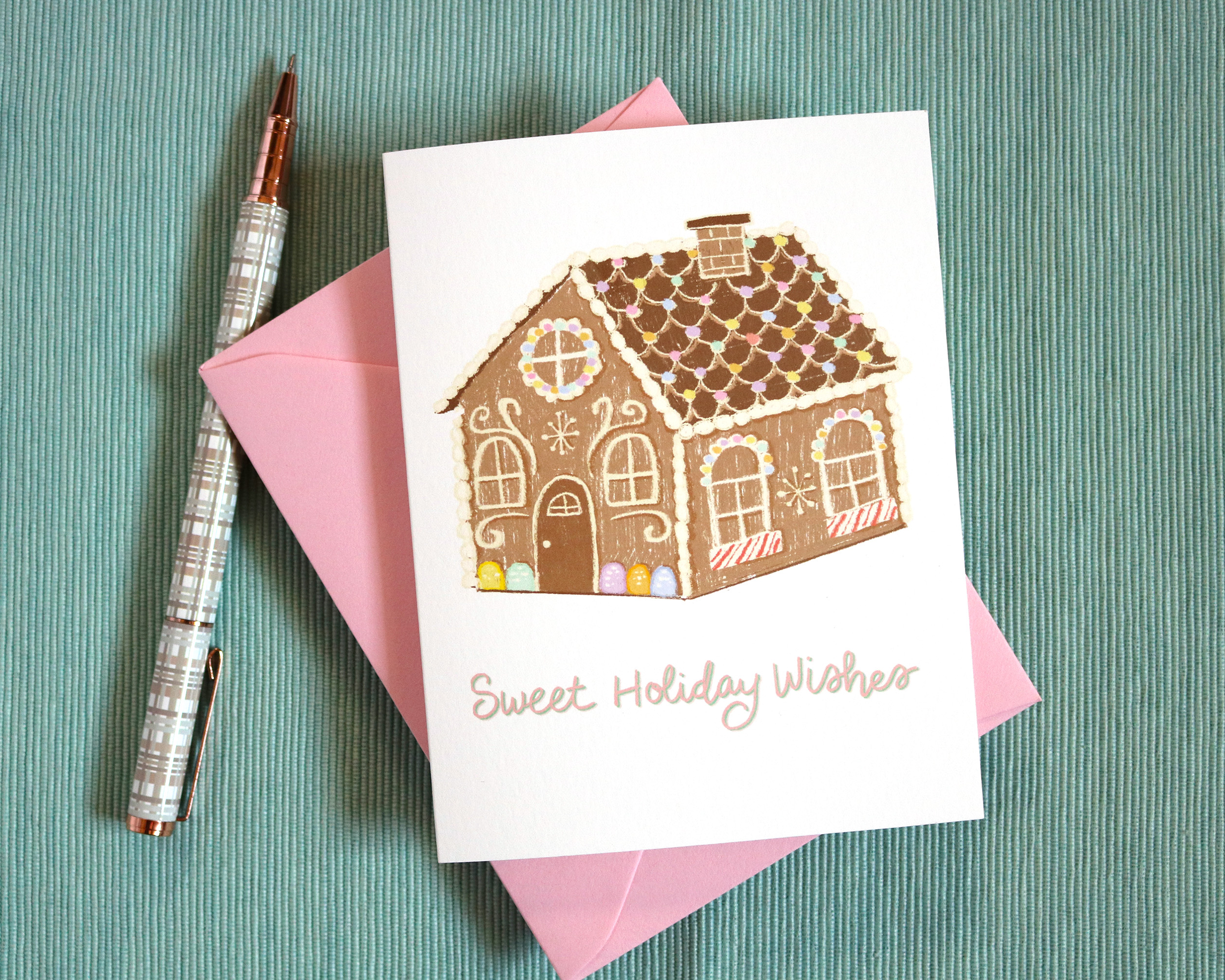 Pastel Gingerbread House Christmas Greeting Card