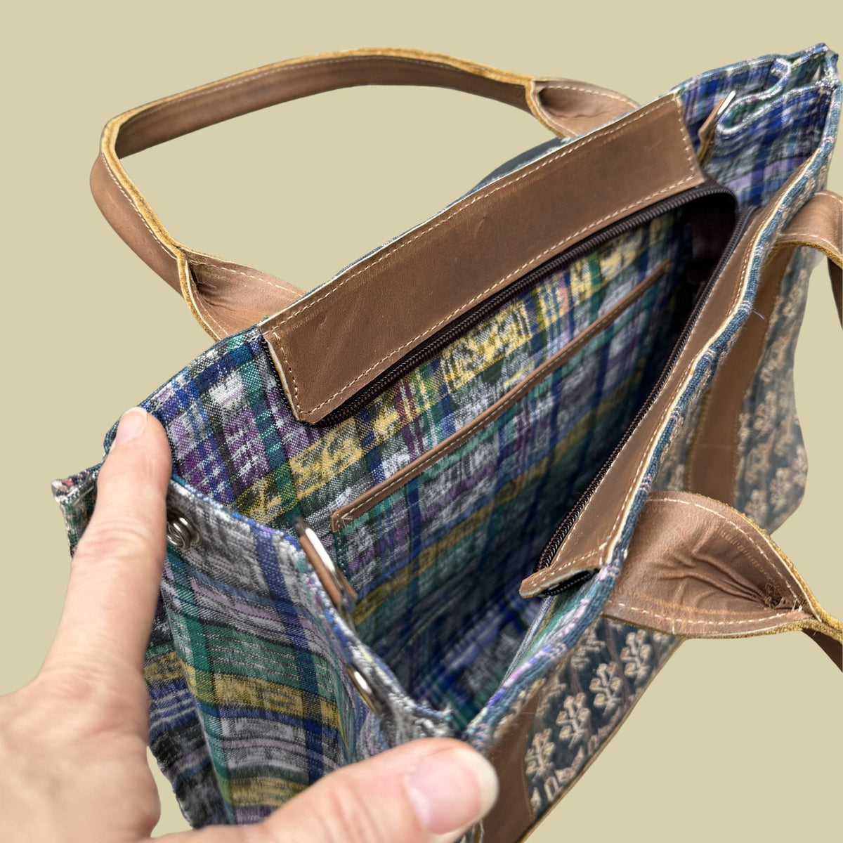 Handwoven Vintage Huipil Leather Tote