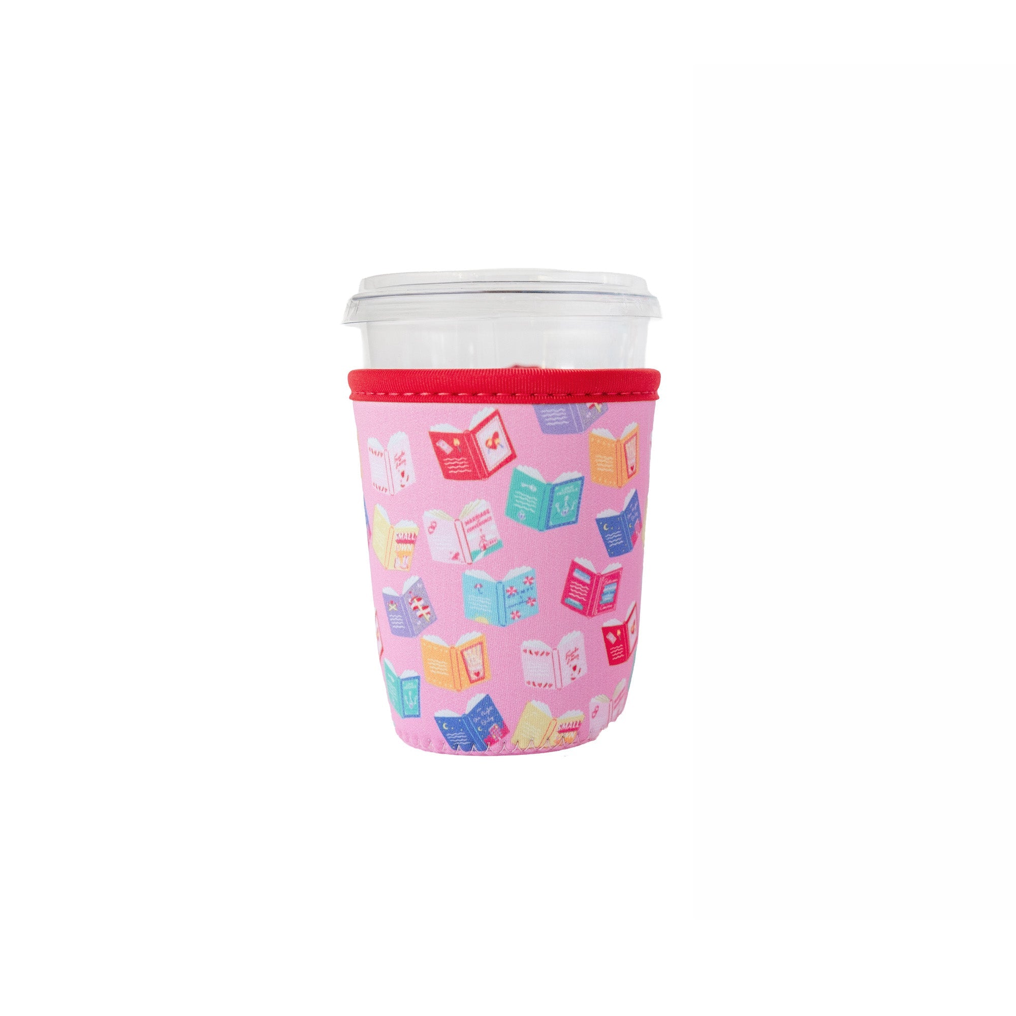 RomCom book-themed beverage sleeve showing all three romantic comedy inspired style options, Jollity & Co.