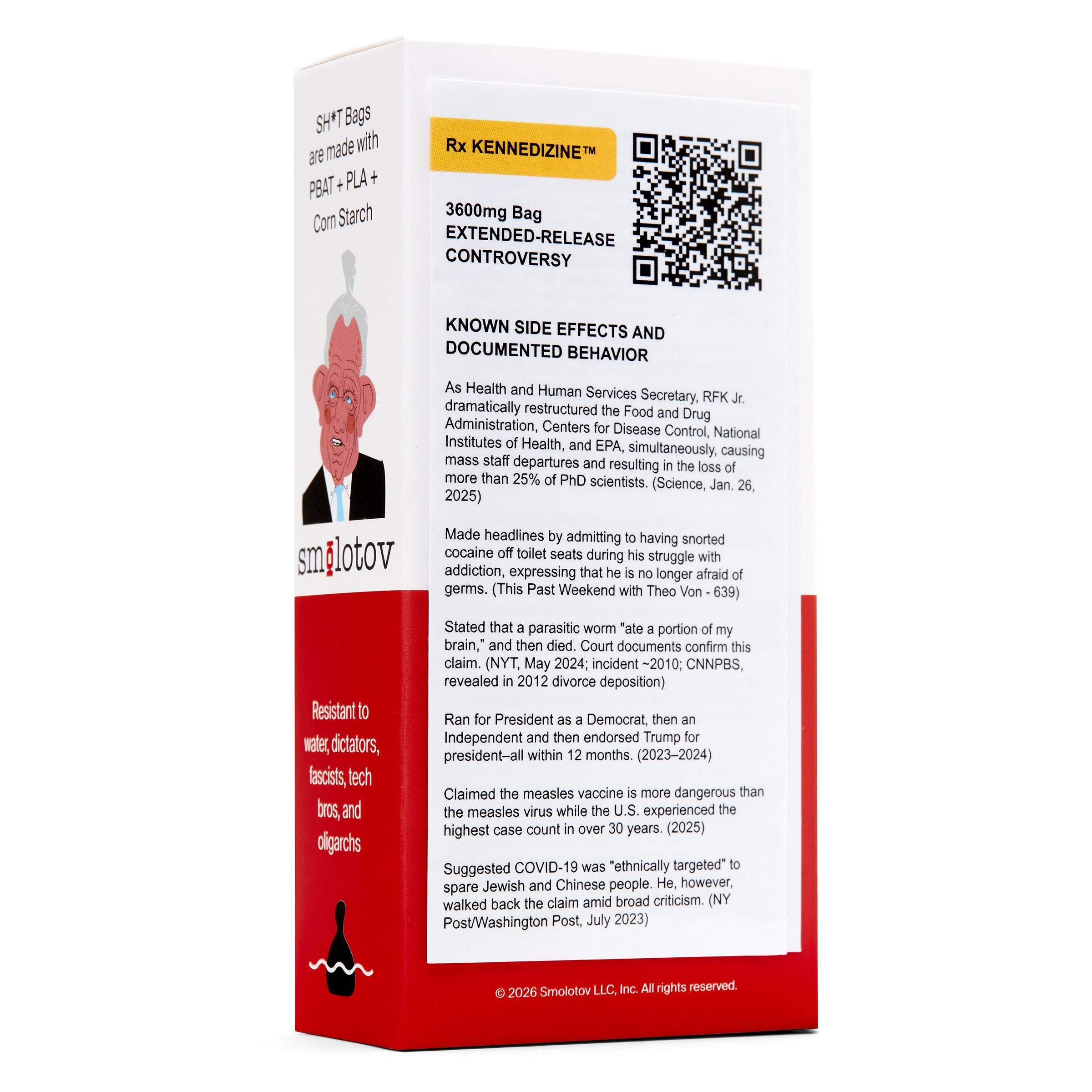 Back of the Kennedizine box — Rx KENNEDIZINE, 3600mg Bag, Extended-Release Controversy, with documented side effects and sources
