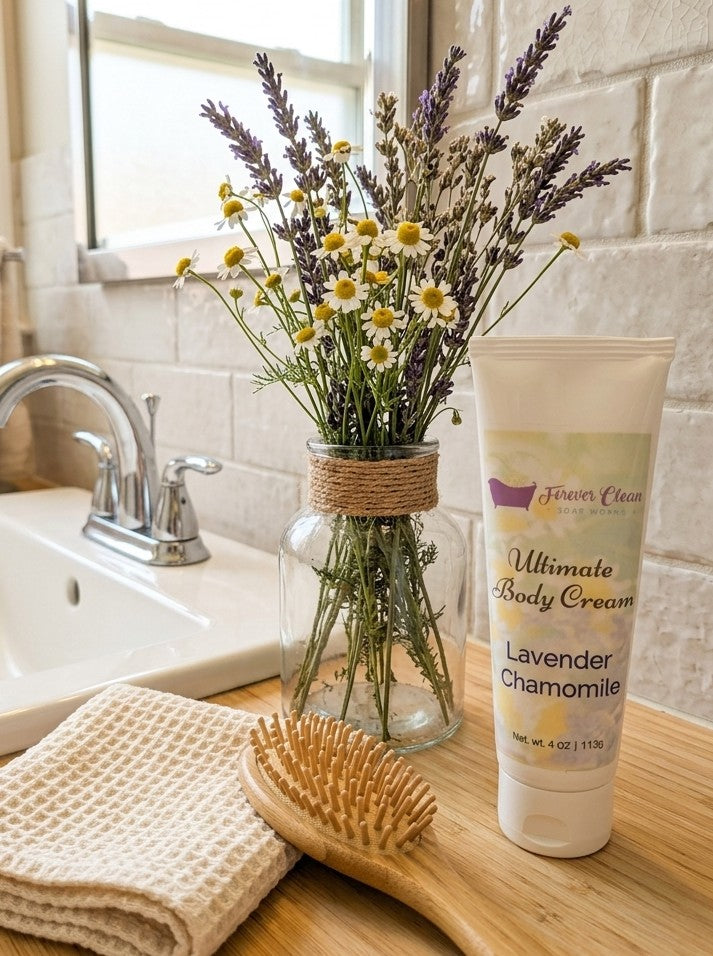 Tube of lotion on bathroom countertop