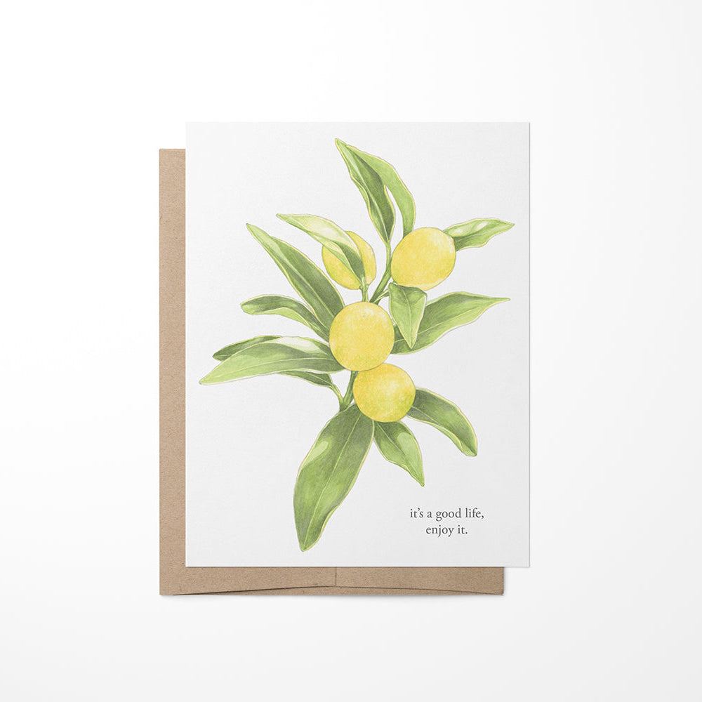Greeting card of a lemon branch with a quote