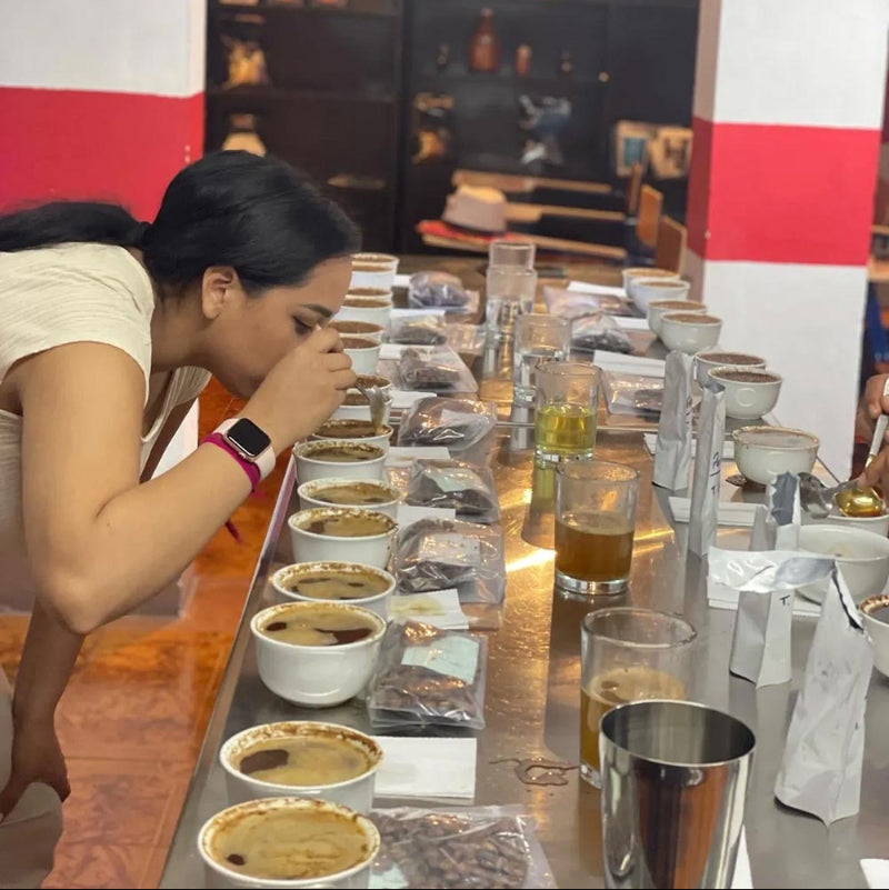 Sabrina cupping coffee samples