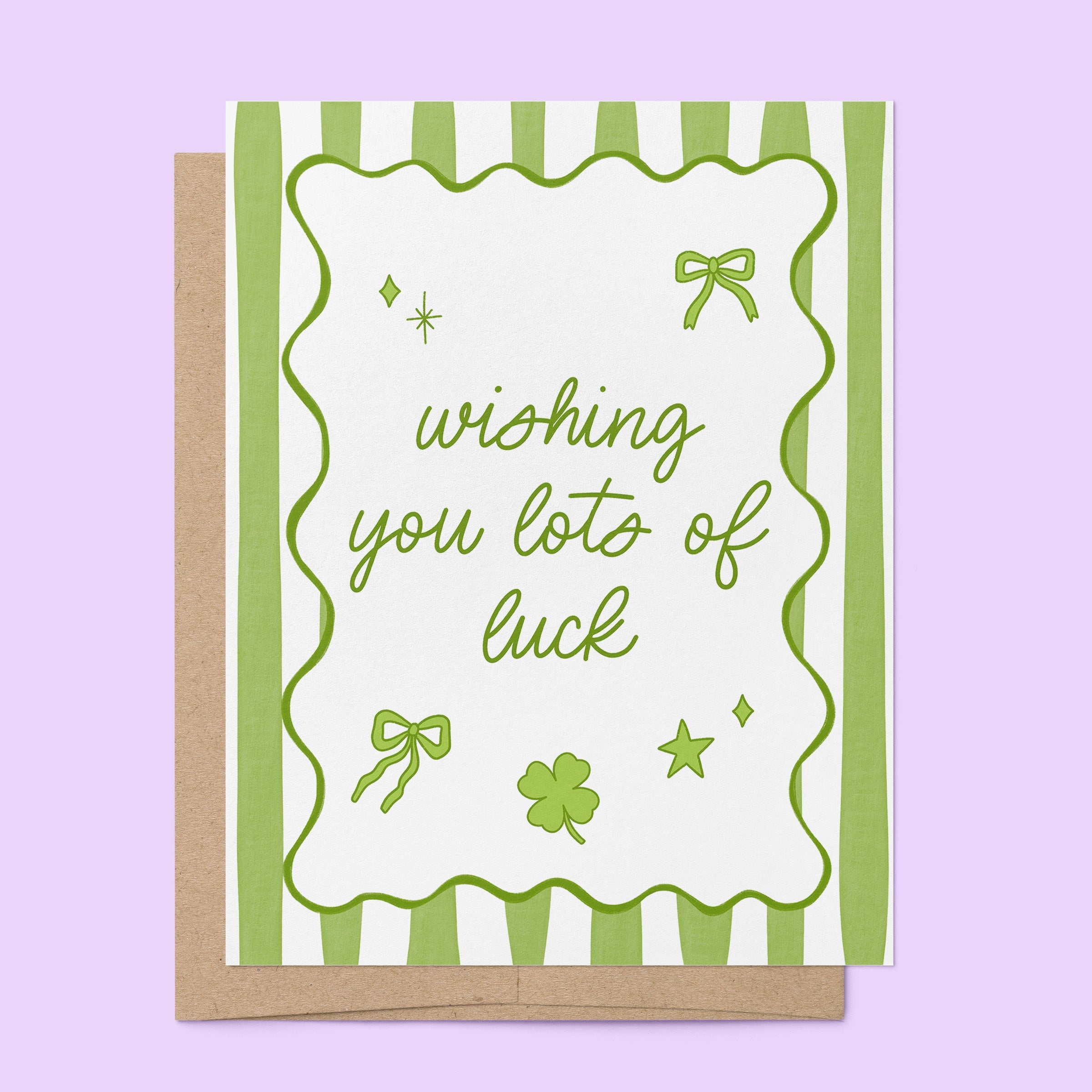 Lots of Luck card flat lay — illustrated good luck and new job card by indie artist MangoIllustrated