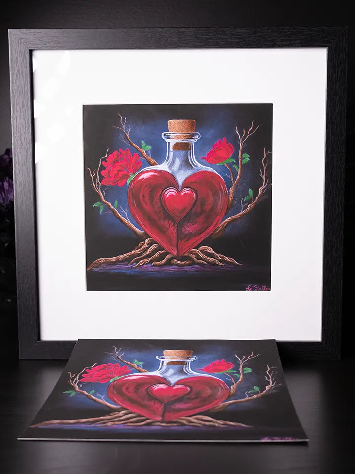 Gothic Love Potion Print, Heart Bottle, Dark Fantasy Art