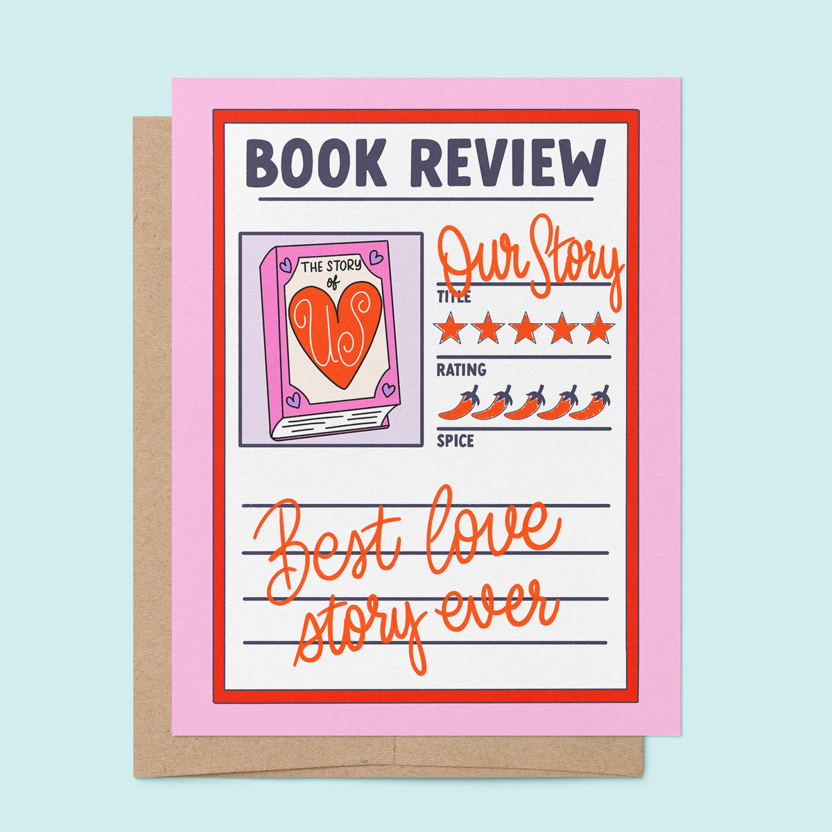 Book Review love card flat lay — bookish illustrated Valentine&