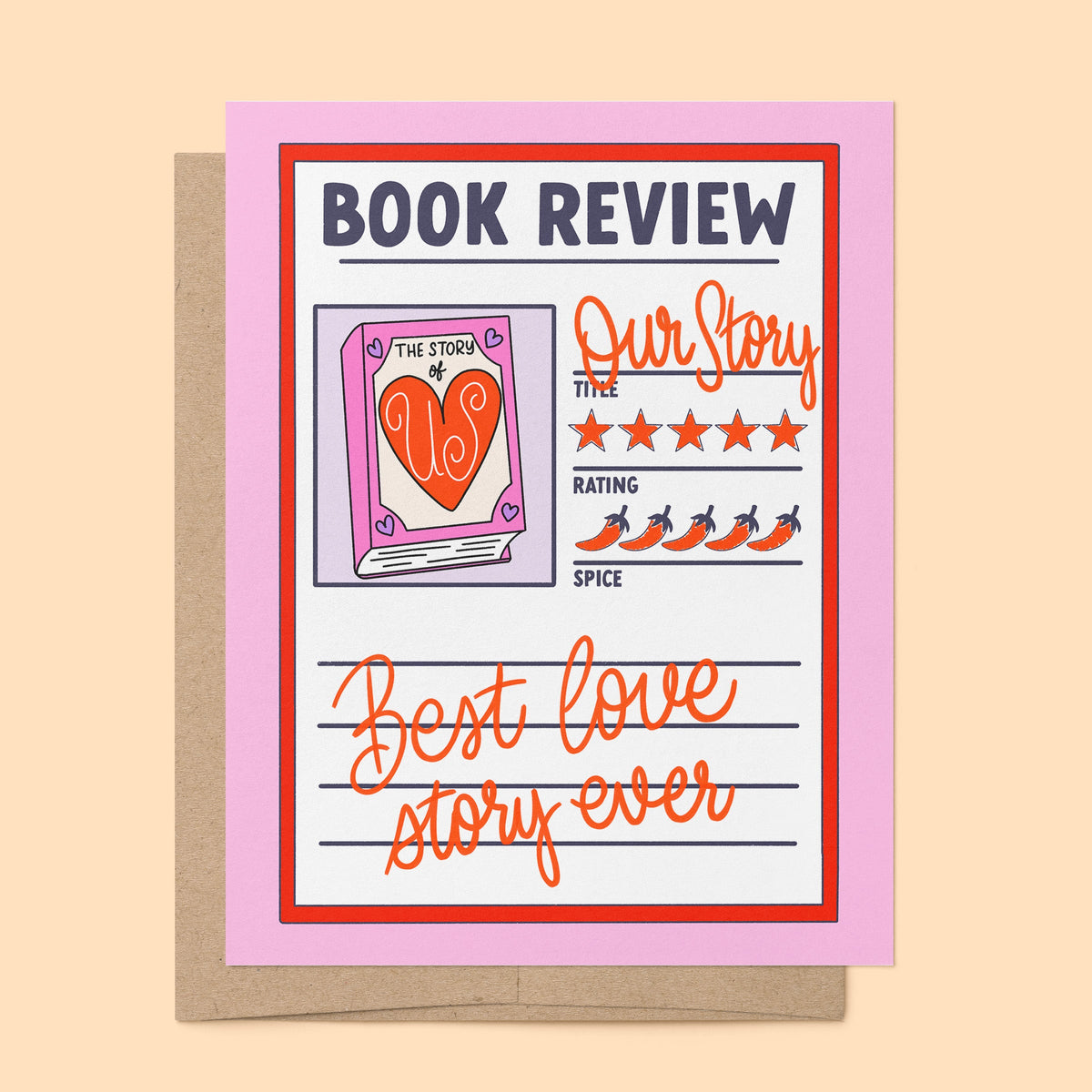 Book Review love card detail — hand lettered script reading our story and best love story ever by indie artist MangoIllustrated