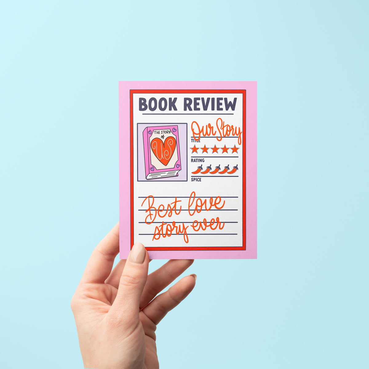 Book Review love card styled shot — illustrated card for readers and romance book lovers by indie artist MangoIllustrated