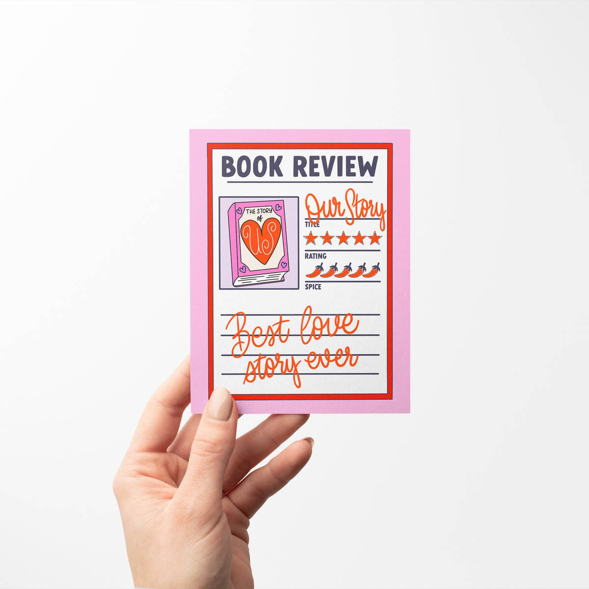Book Review love card with A2 kraft envelope — book lover gift card by indie artist MangoIllustrated