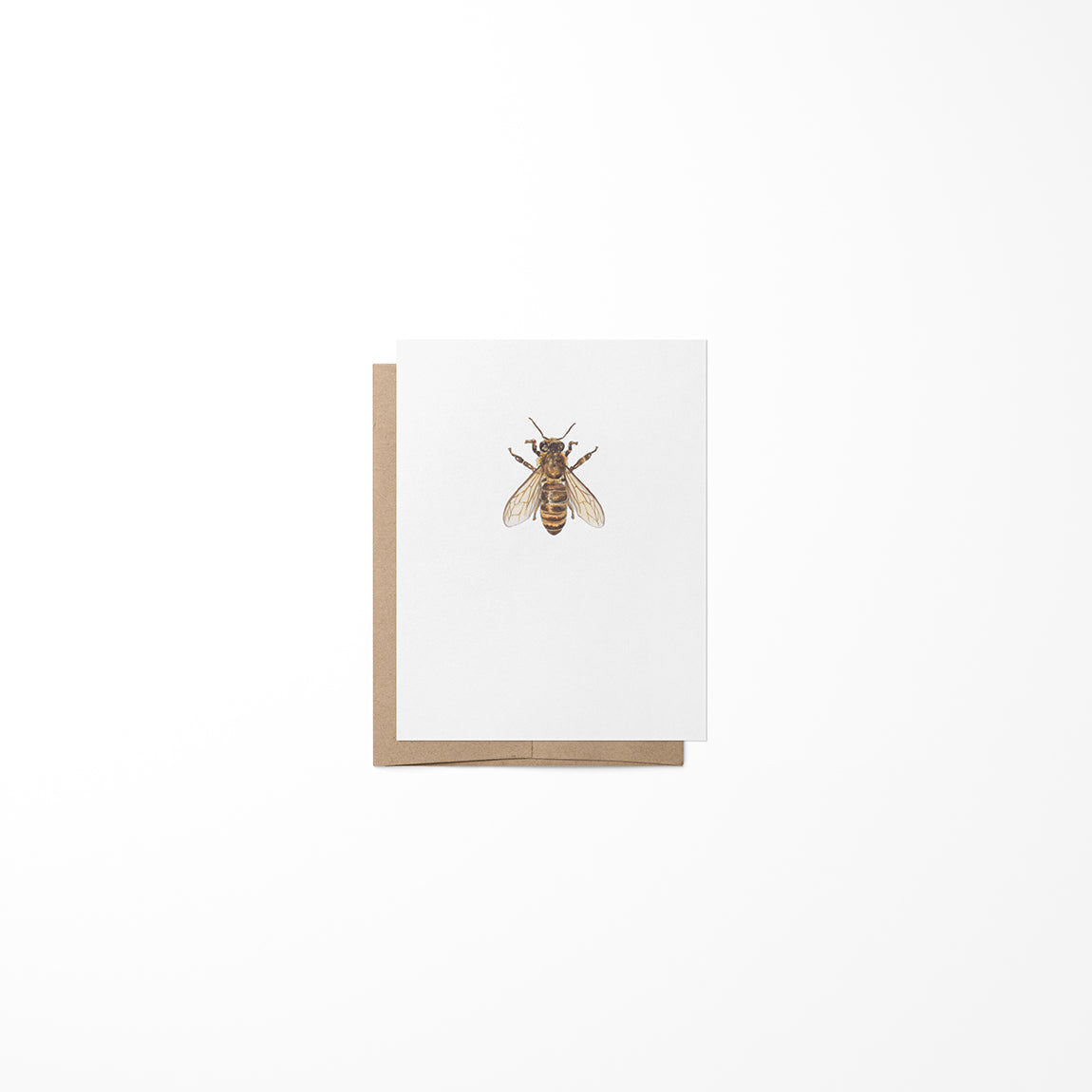 Greeting card featuring a honeybee on a white background with a brown Kraft envelope