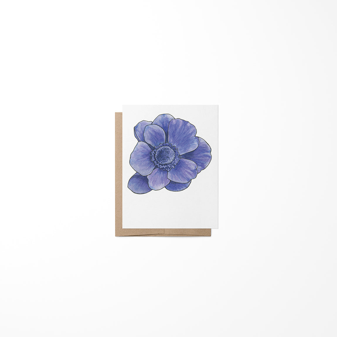 Mini greeting card featuring a purple flower anemone illustration