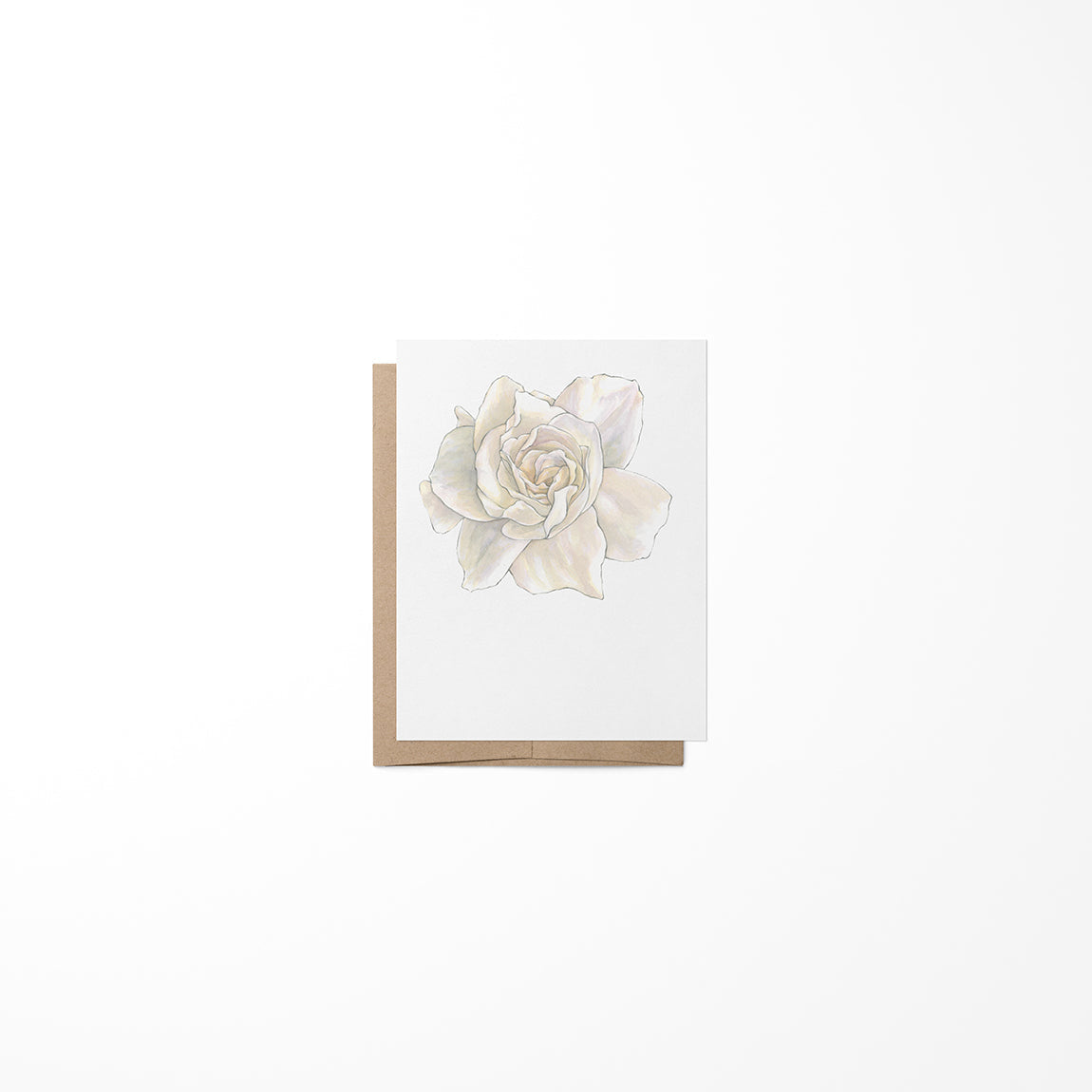 Greeting card with a white rose design on a white background