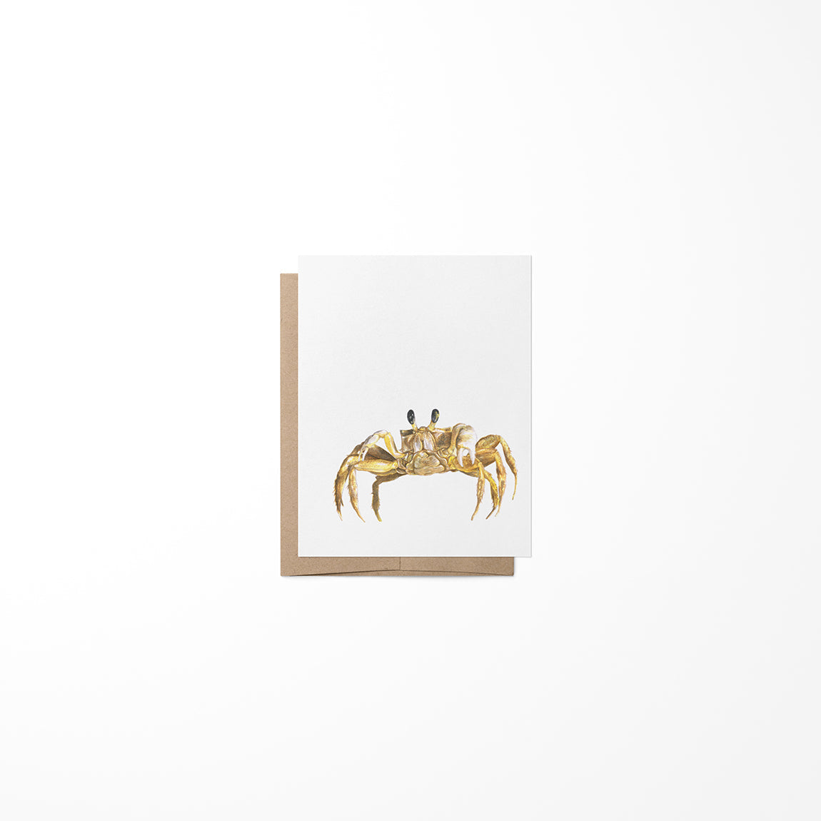 Greeting card with a gold crab illustration on a white background