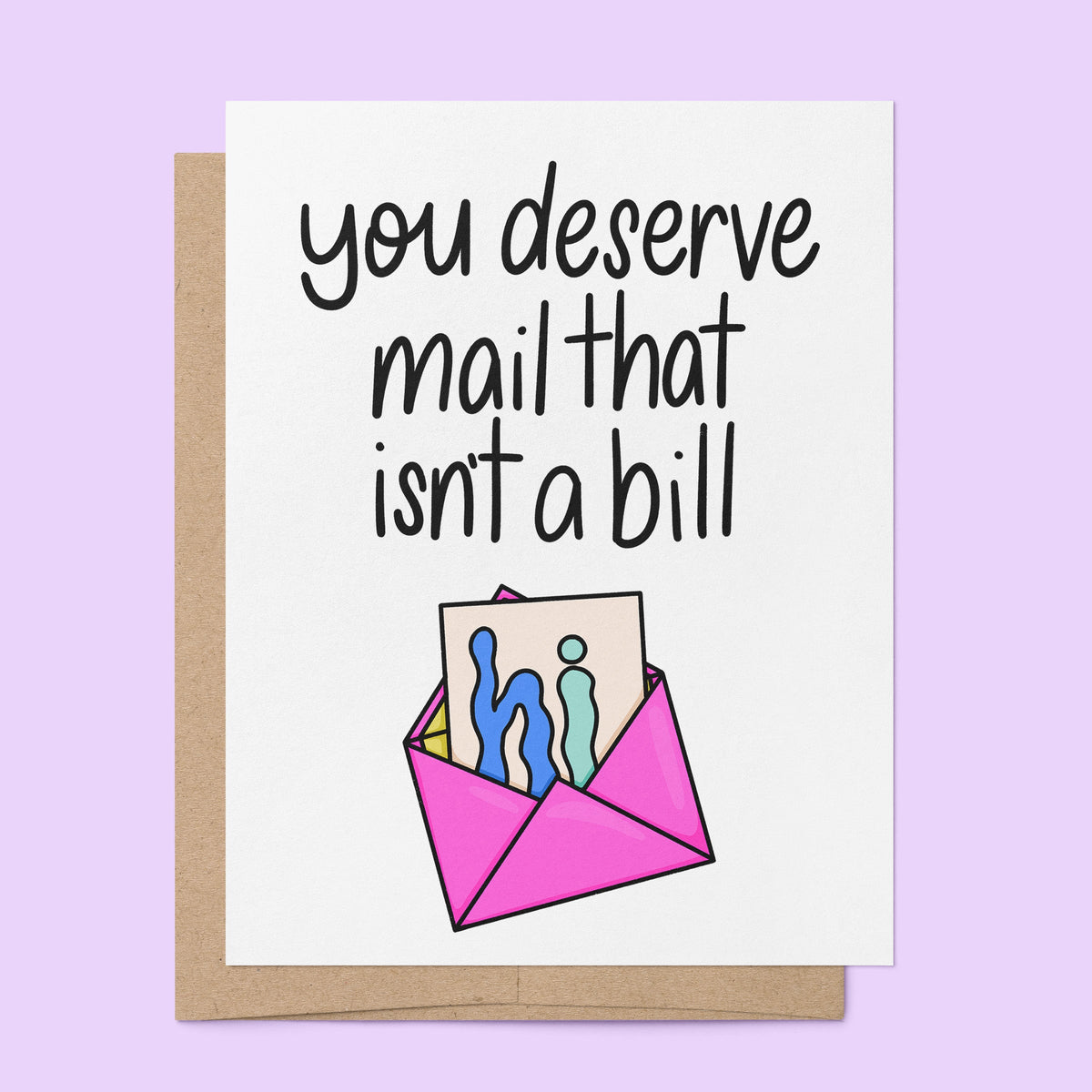 Happy Mail Just Because Friendship Card detail — close up of the hand drawn envelope illustration by indie artist MangoIllustrated