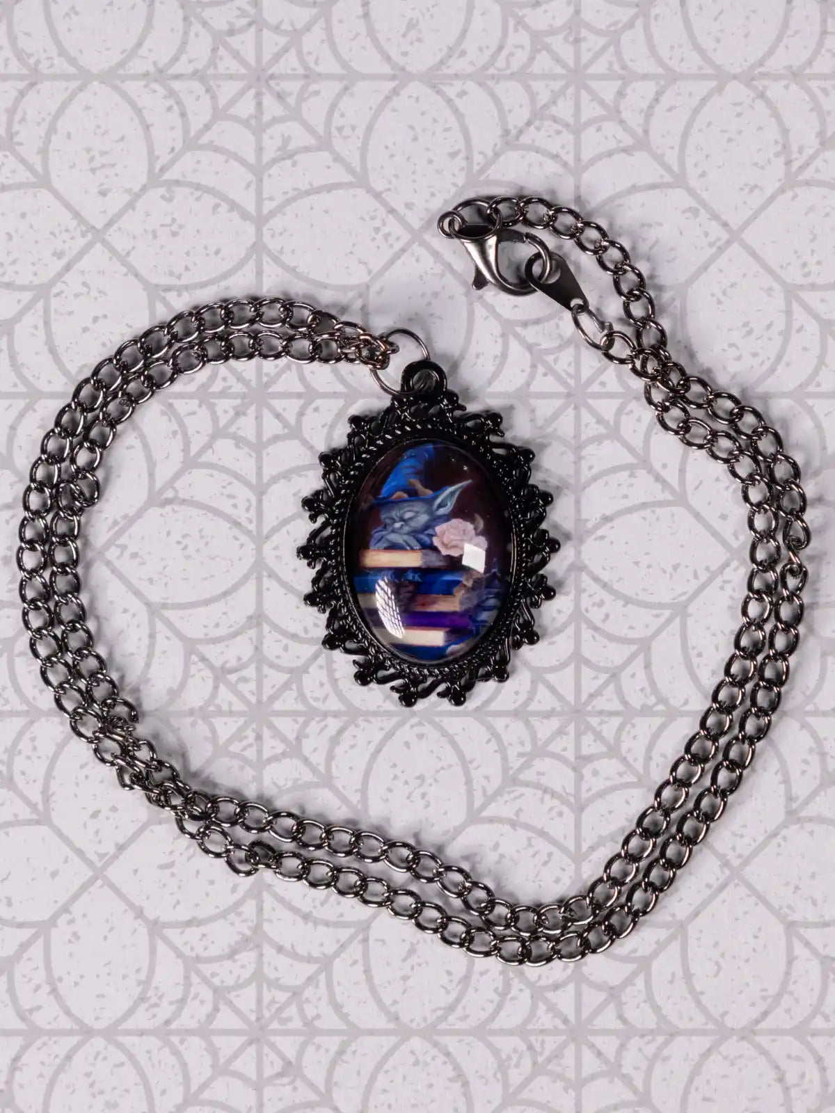 Book Goblin Necklace: Gothic Victorian Pendant with Original Acrylic Art