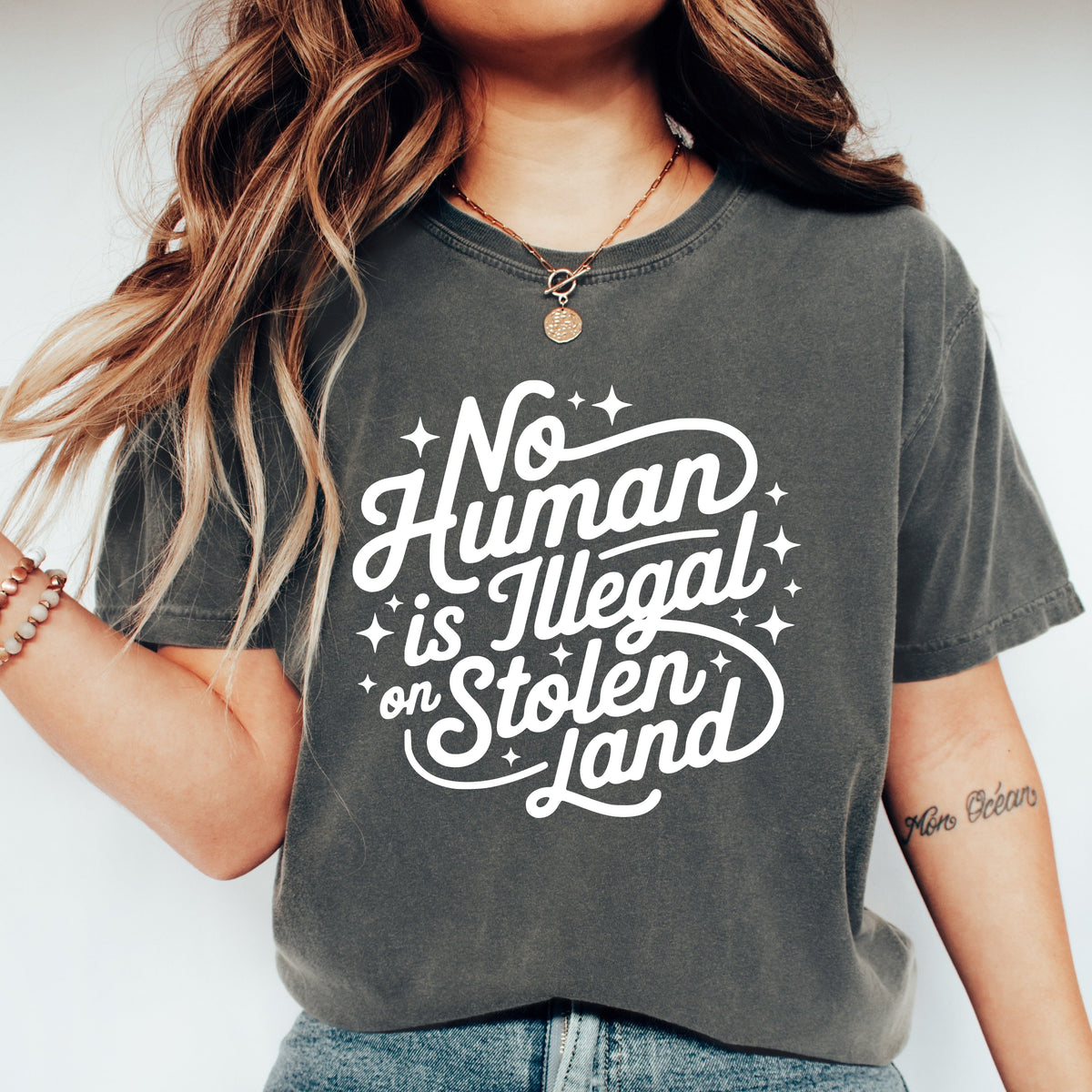 No Human is Illegal on Stolen Land Shirt