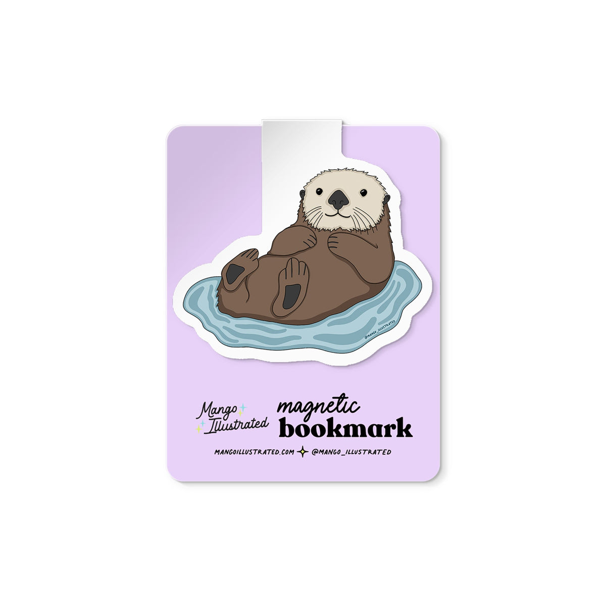Otter magnetic bookmark — illustrated sea otter on a backing card, 2.25 x 2.5 in, by MangoIllustrated