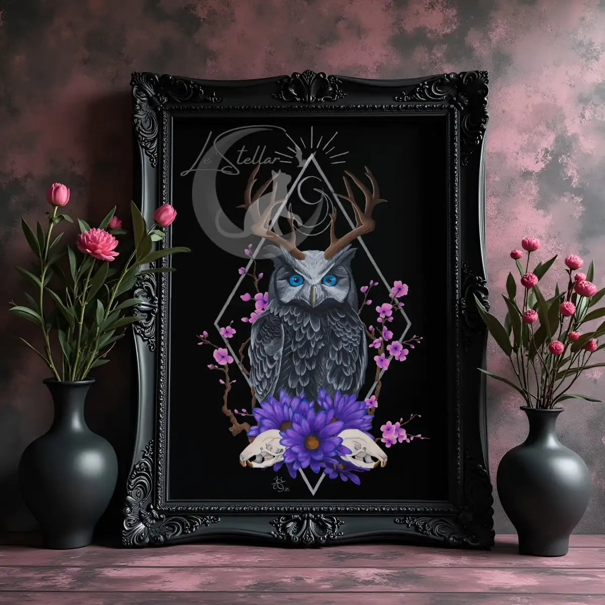 Sacred Owl Art Print: Gothic Forest, Cryptid Dark Fantasy Animal Acrylic Painting