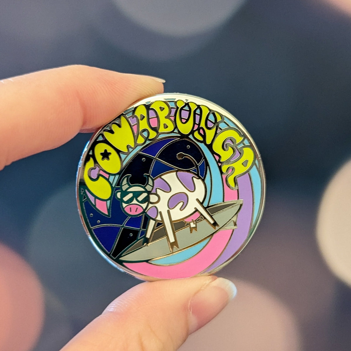 Cowabunga hard enamel pin (psychedelic version)