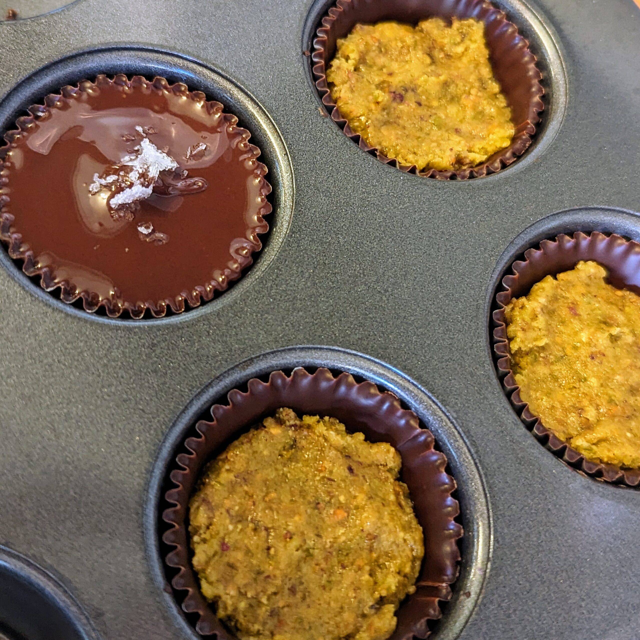 Chocolate Marzipan Cups (Pistachio & Pecan Praline)