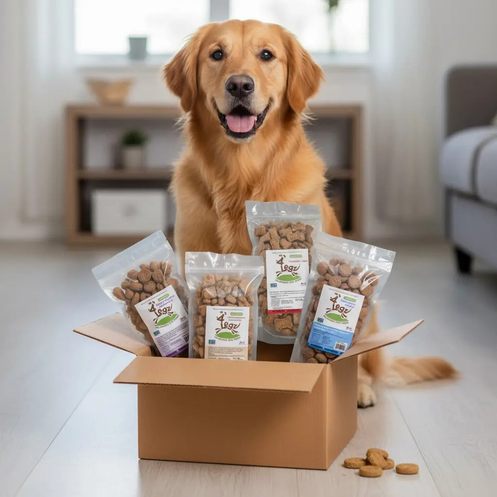 Doggy Box- with 4 pack of 1 lbs Bags Treats! - Want Monthly? FREE SHIPPING! 4Legz