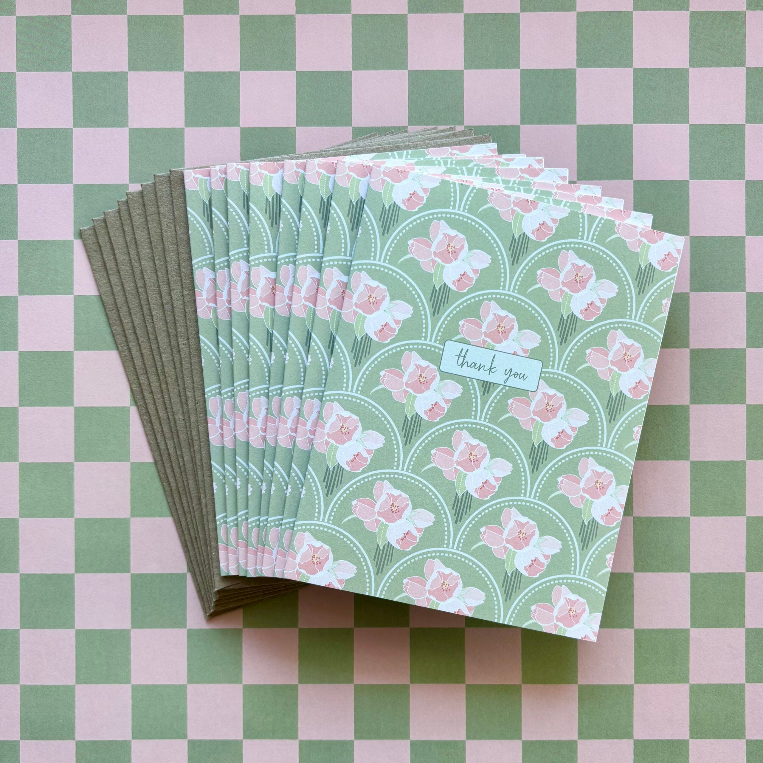 Pink Scallop Thank You Cards 8-Pack