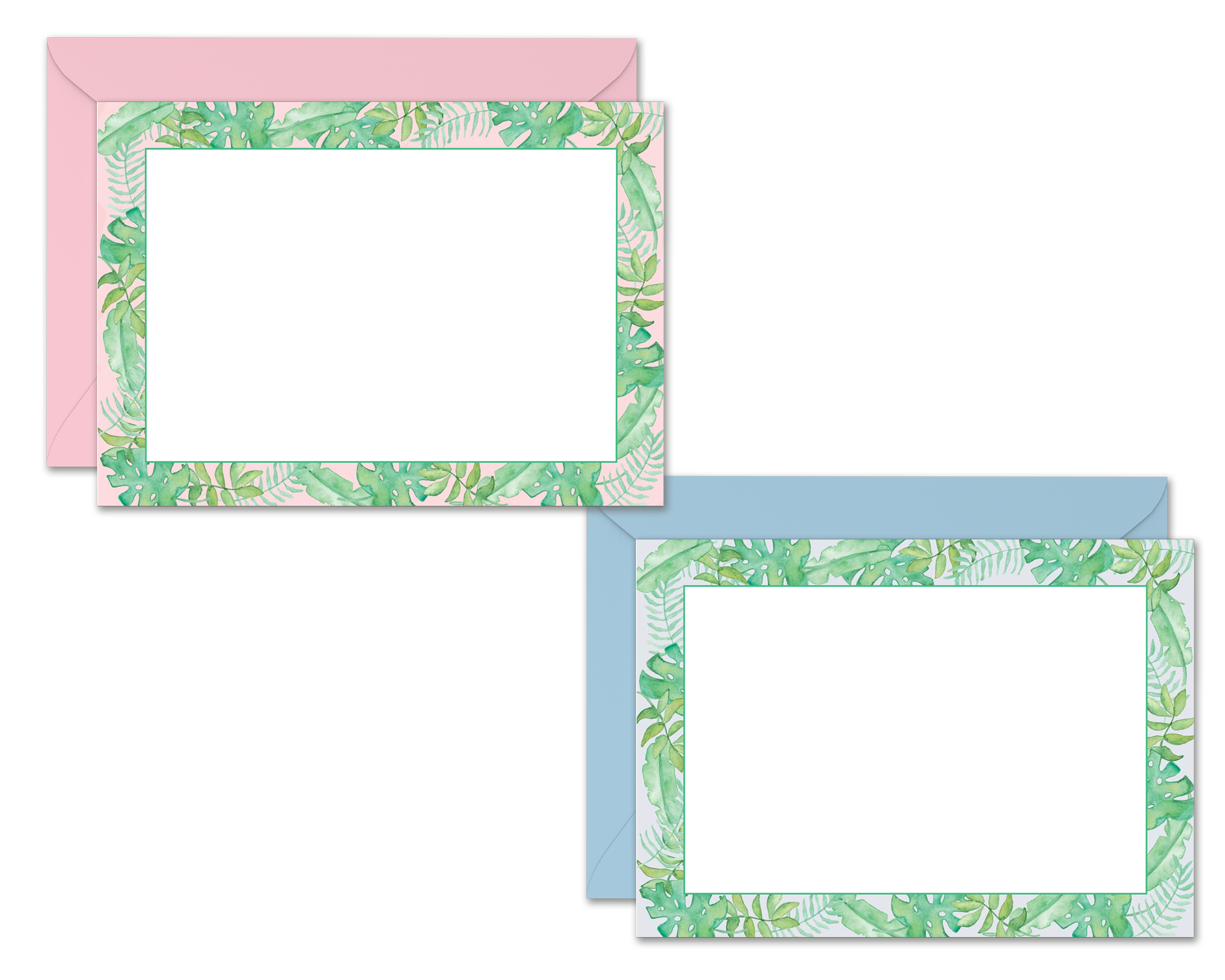 Watercolor Tropical Leaves Flat Notecard Stationery Set