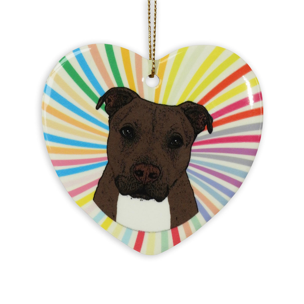 Pitbull Brindle Ceramic Heart Ornament