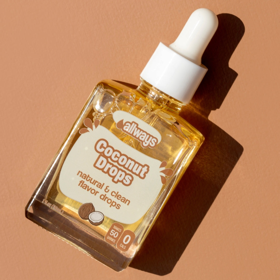 Bottle of Allways Coconut Drops on a brown background