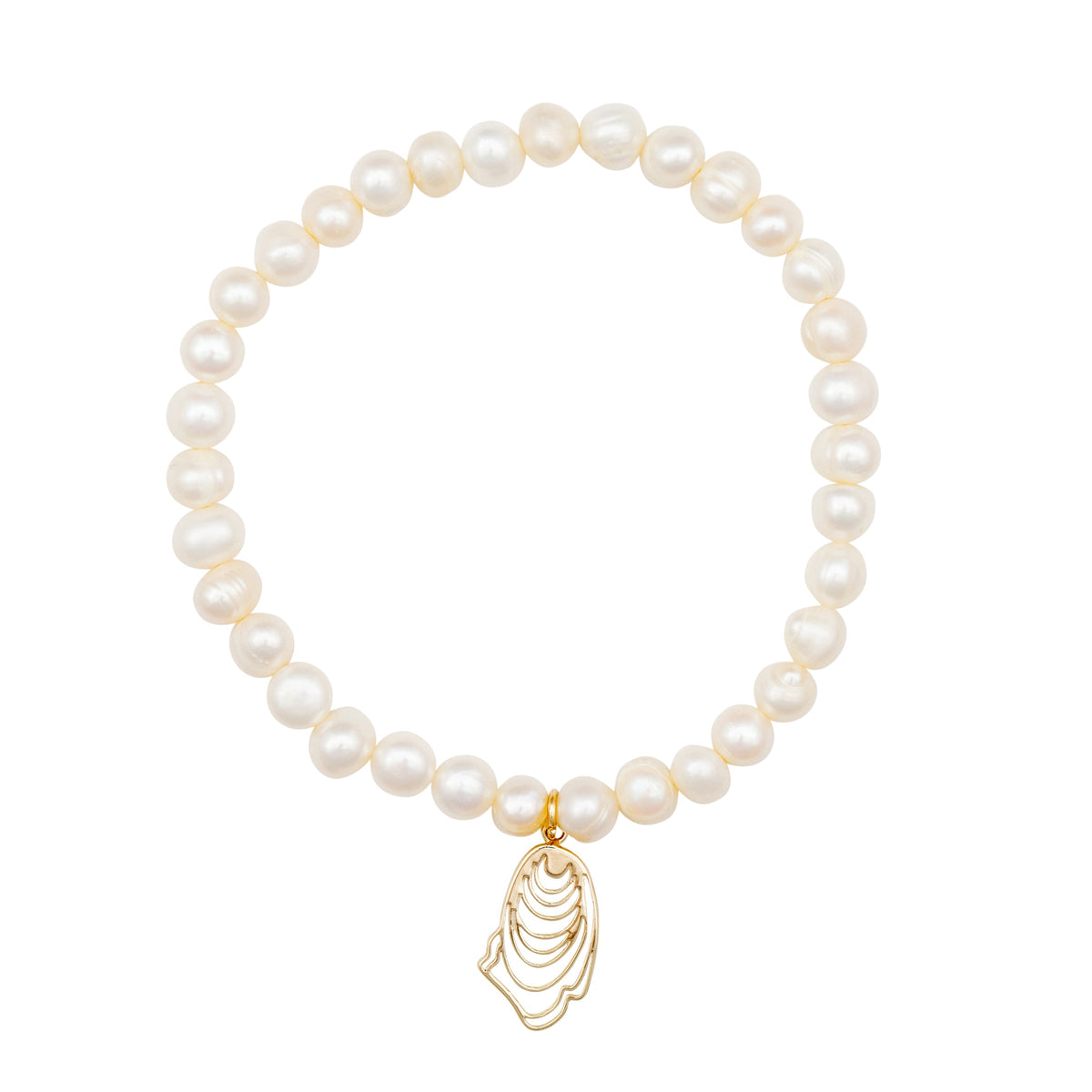 narragansett pearl and oyster stretch bracelet gold