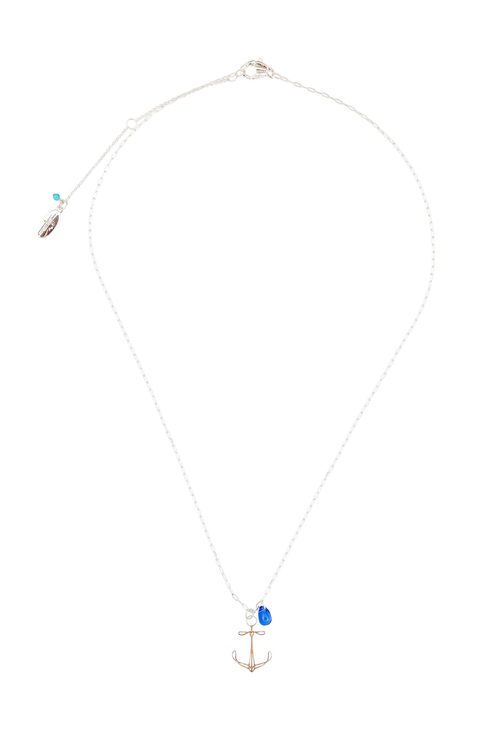 plymouth anchor long pendant necklace - silver