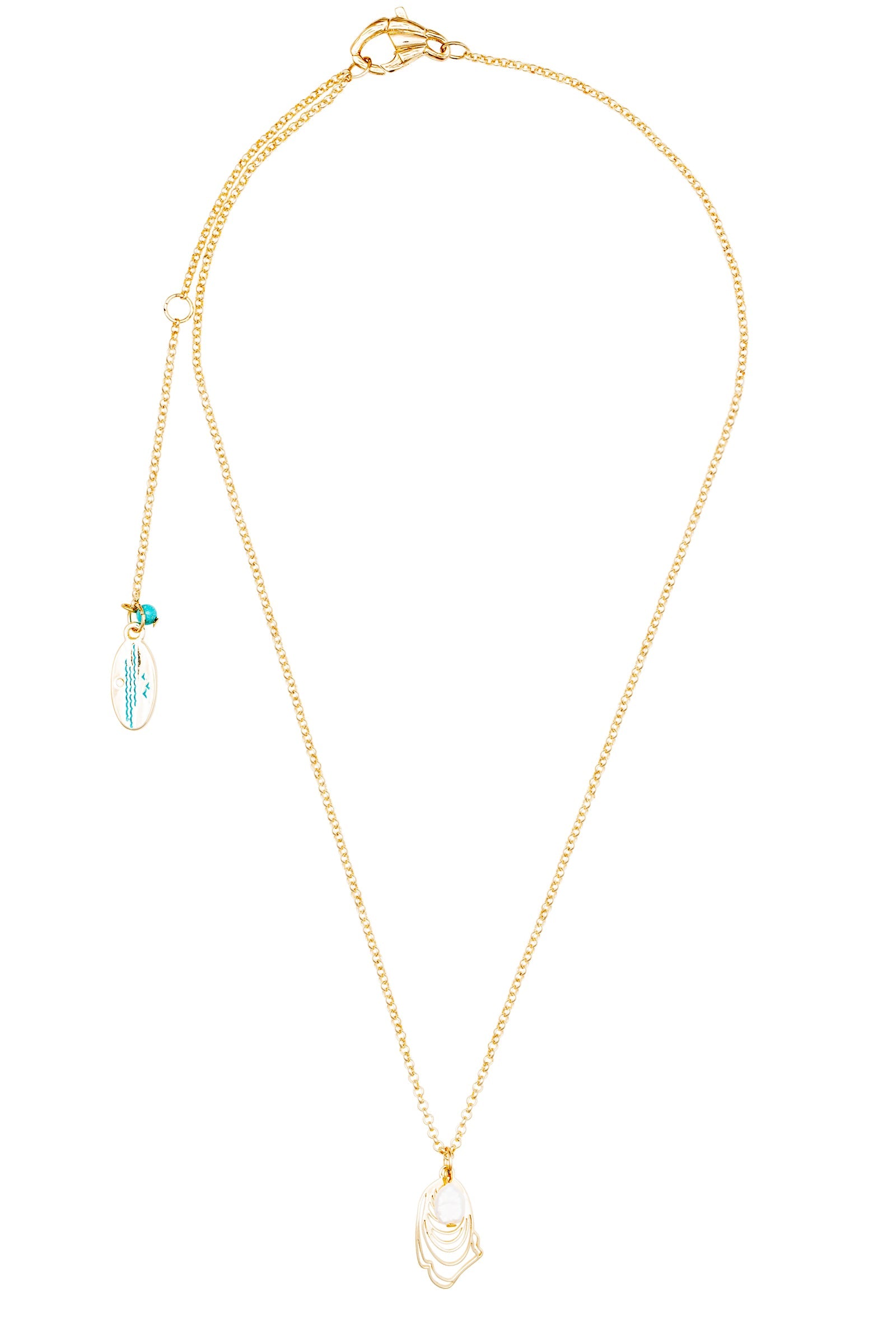 narragansett pearl and oyster necklace - gold