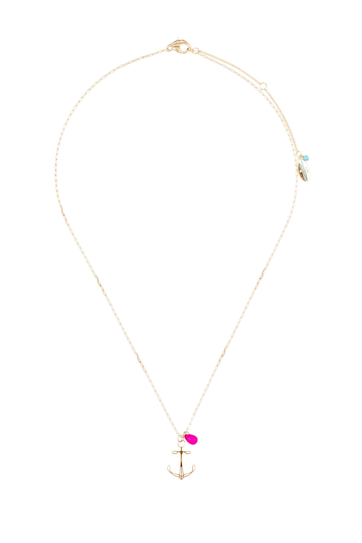 plymouth anchor long pendant necklace - gold