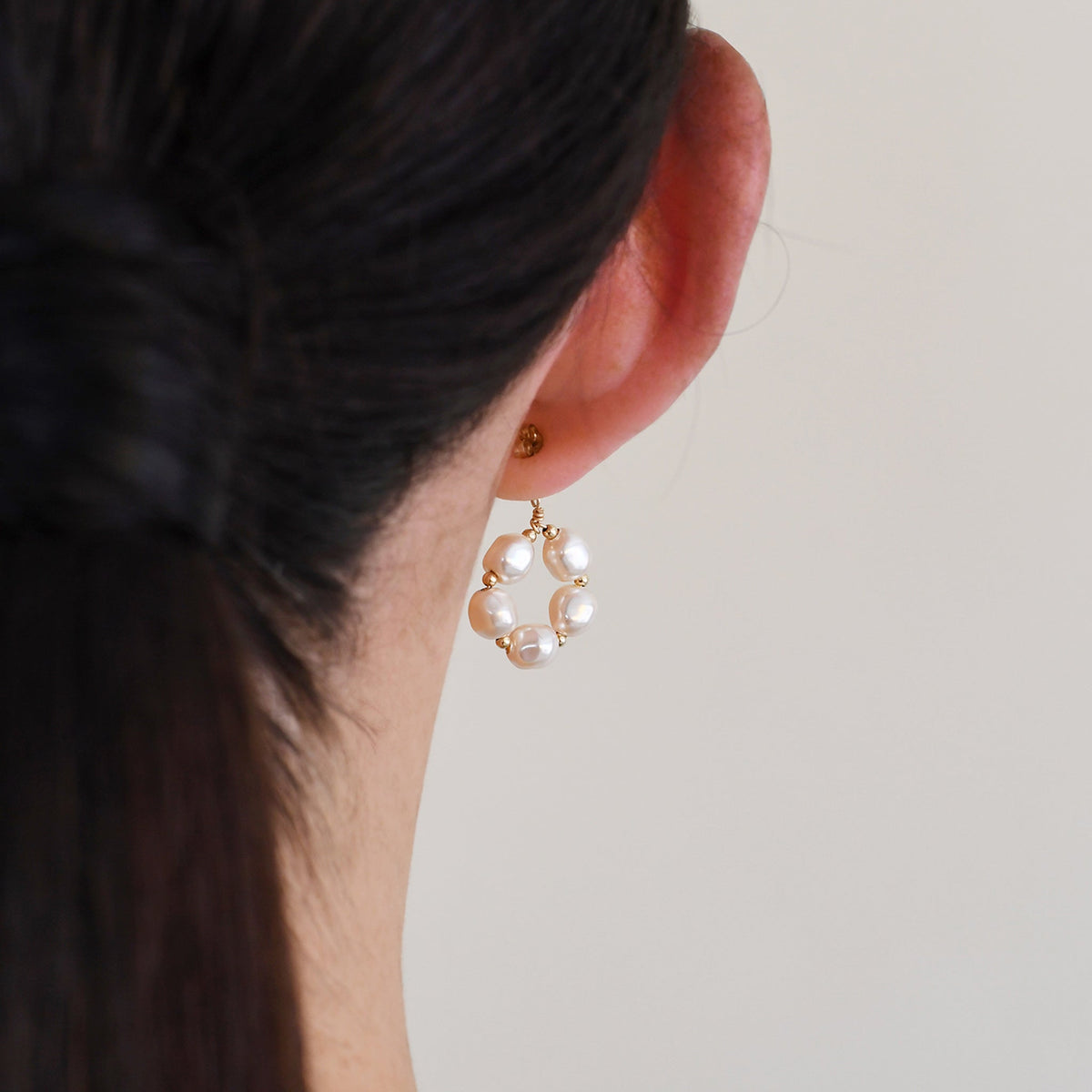 Gold & Swarovski Pearl Circle Earrings