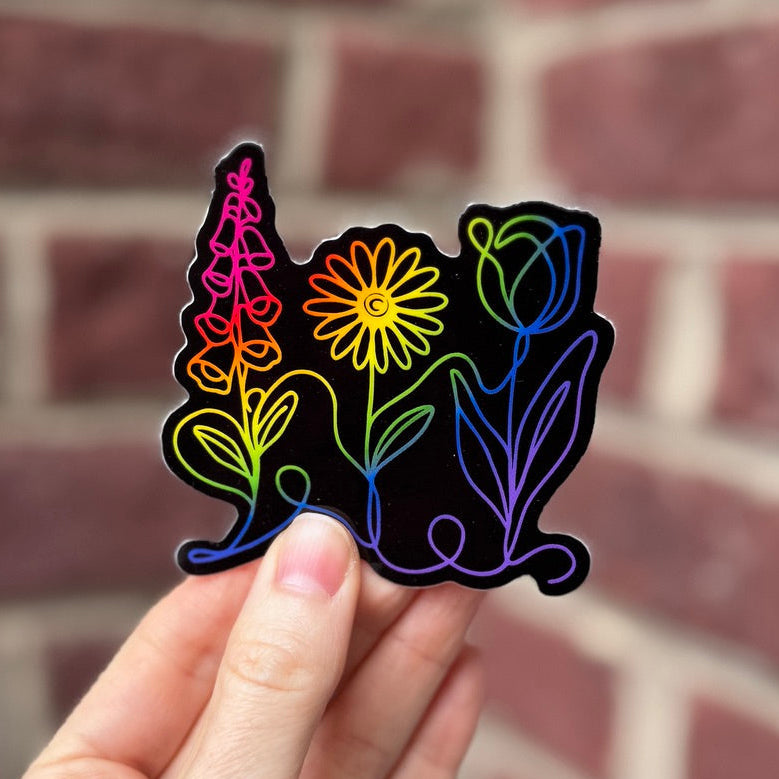 Rainbow-Foxglove-Daisy-Tulip-Glossy-Vinyl-Sticker-Indoor-Outdoor-Decal-Subtle-FDT-Flowers-Anti-Trump-LGBTQ-Gift