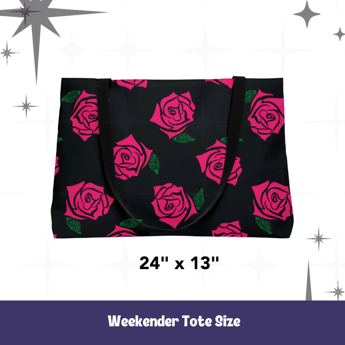 Resist Rose Pattern Tote Bag – Black Floral Statement Carryall, Blue Pink Purple Options