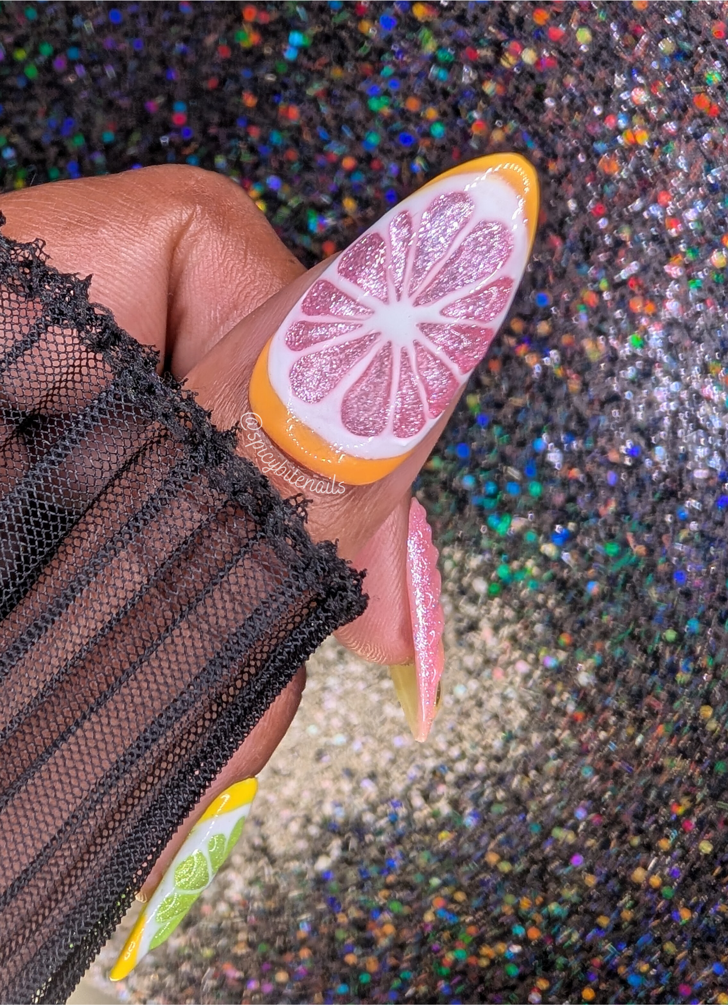 Juicy Fruit - 3D Citrus Lemon Lime and Grapefruit False Press-On Nail Extensions 10pcs