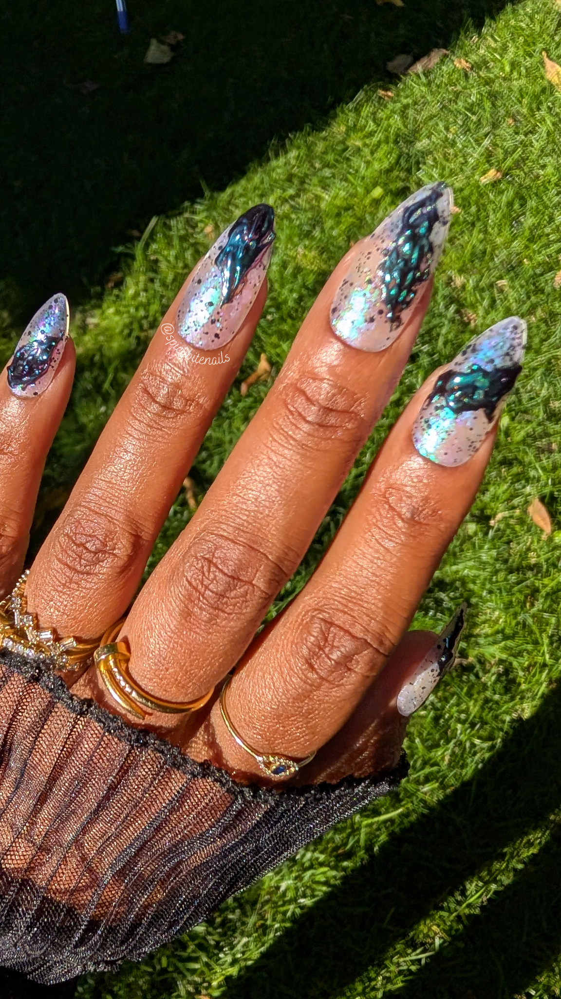 Urusla’s Toxic Sludge - Black, White and Purple Iridescent 3D Slime False Press-On Nail Extensions 10pcs