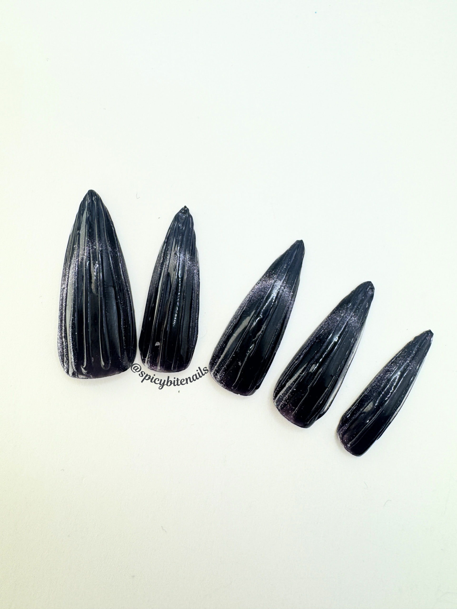 Amethyst Noir - Dark Purple Cat-Eye French Tip Press-On Nail Extensions 10pcs