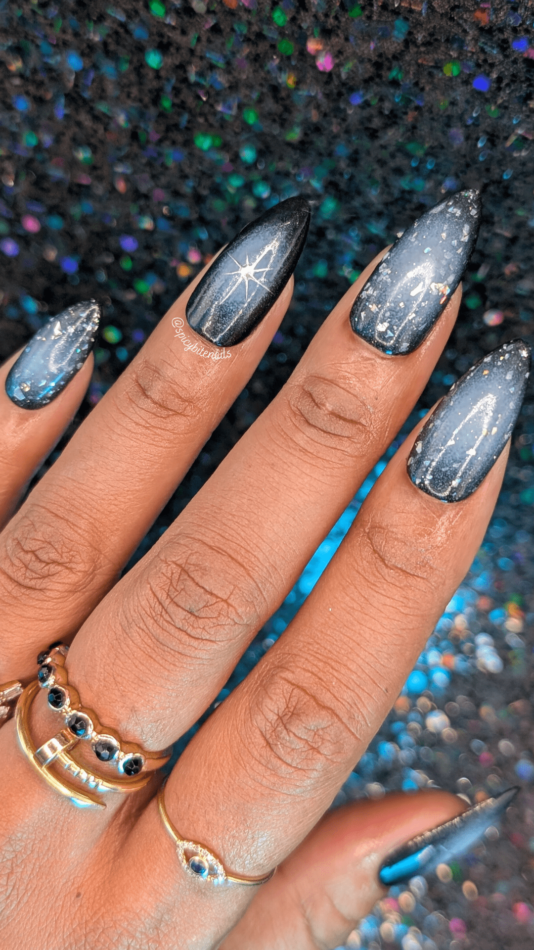 Dark and Stormy - Black and White Glittery Aura False Press-On Nail Extensions 10pcs