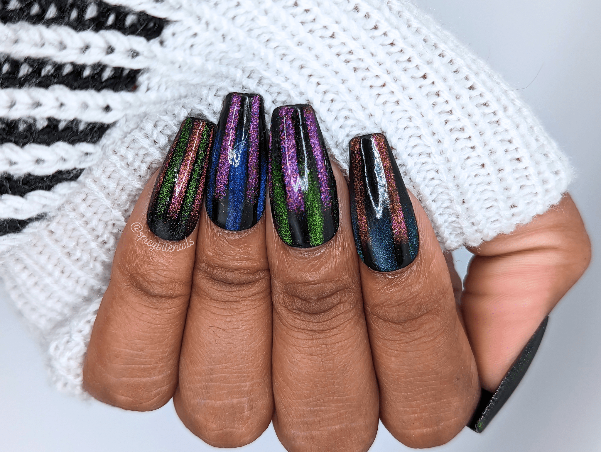 Fruit Stripe - Cat-Eye Rainbow Stripe False Press-On Nail Extensions 10pcs