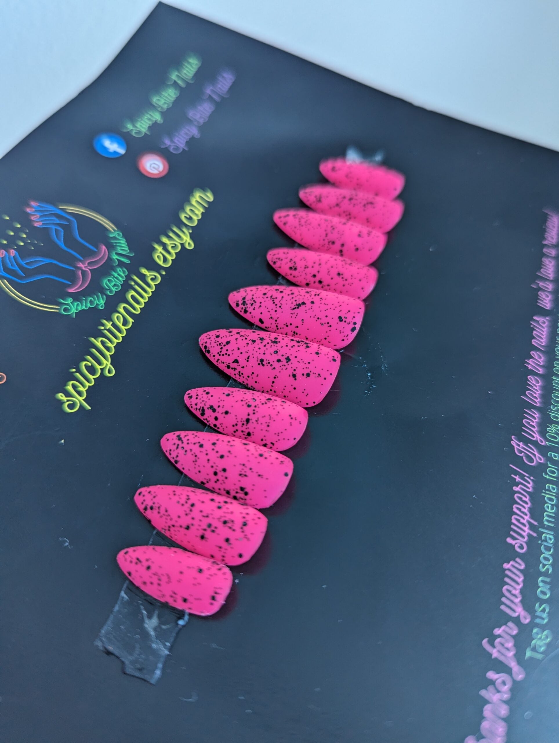 Pink Shock - Matte Speckled Neon Pink Press-On Nail Extensions 10pcs