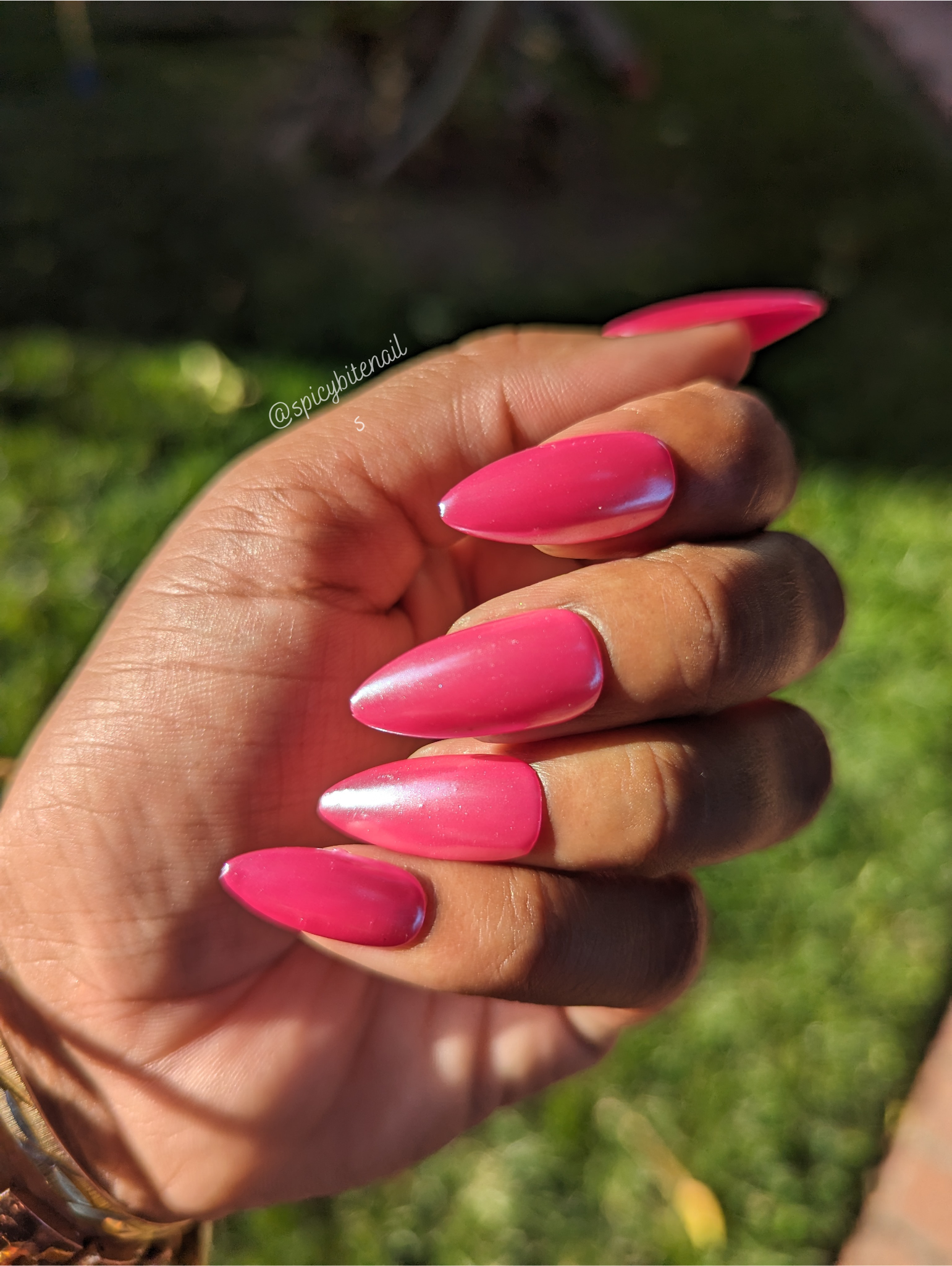 Raspberry Glazed Donut Nails - Dark Pink Pearl Chrome False Press-On Nail Extensions 10pcs
