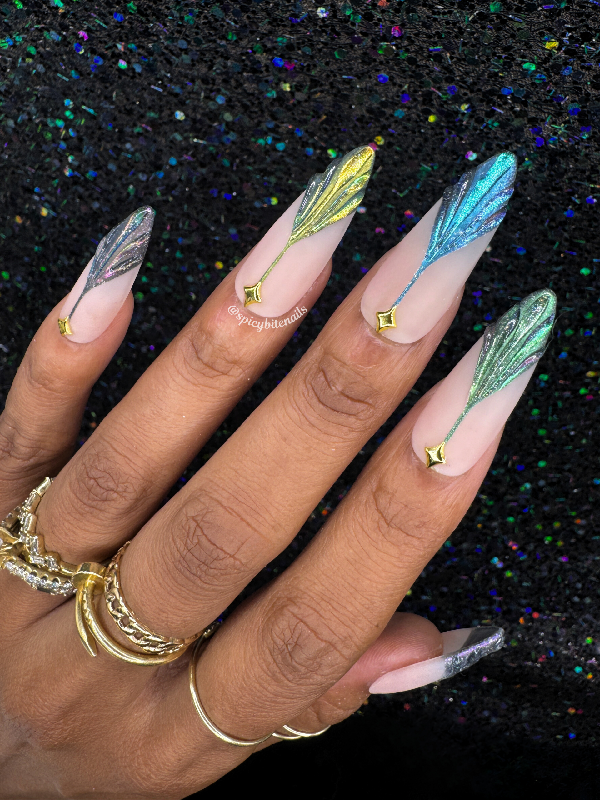 Starlight Soirée – 3D Multi-chrome Art Deco Style Press-On Nail Extensions 10pcs