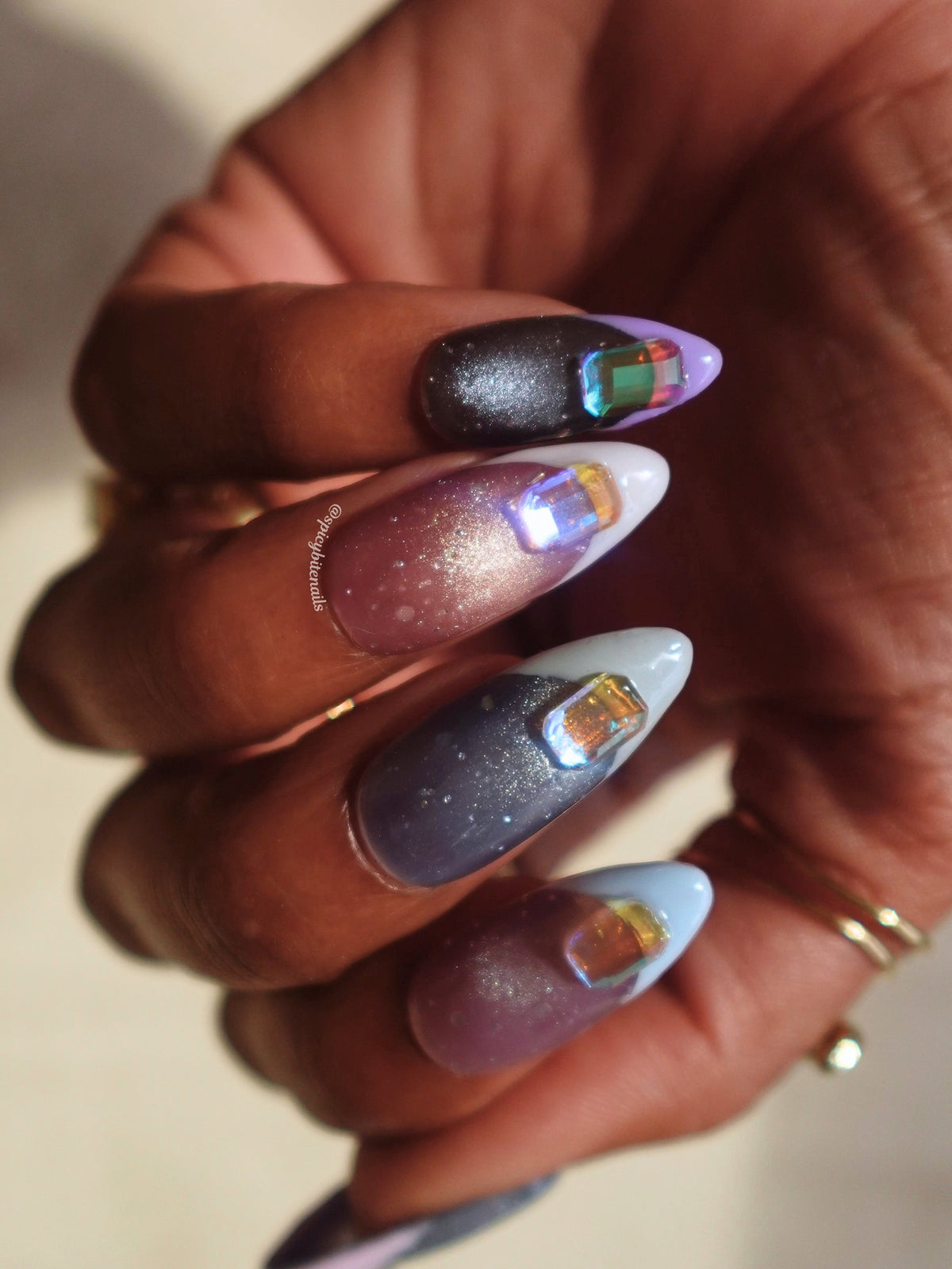 Cosmic Cashmere – Blush and Smoky Blue Cat-Eye Glitter French Press-On Nails