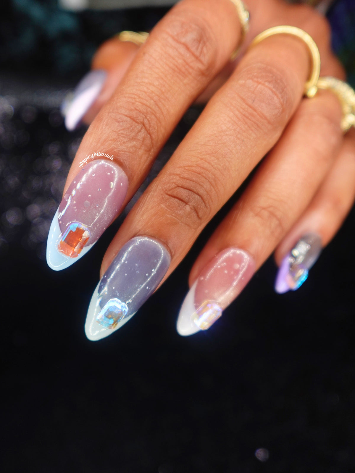 Cosmic Cashmere – Blush and Smoky Blue Cat-Eye Glitter French Press-On Nails