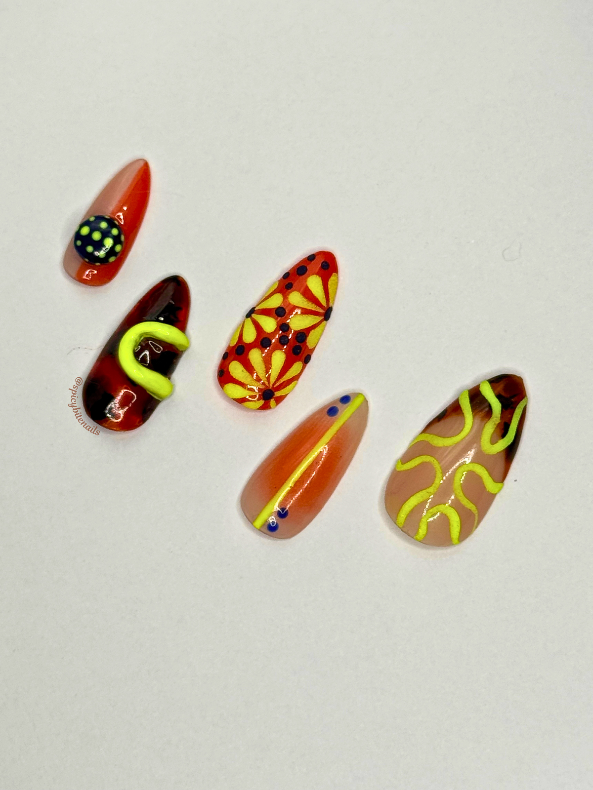 Safari After Dark - Tortoiseshell, Orange and Chartreuse Abstract Press-On Nails