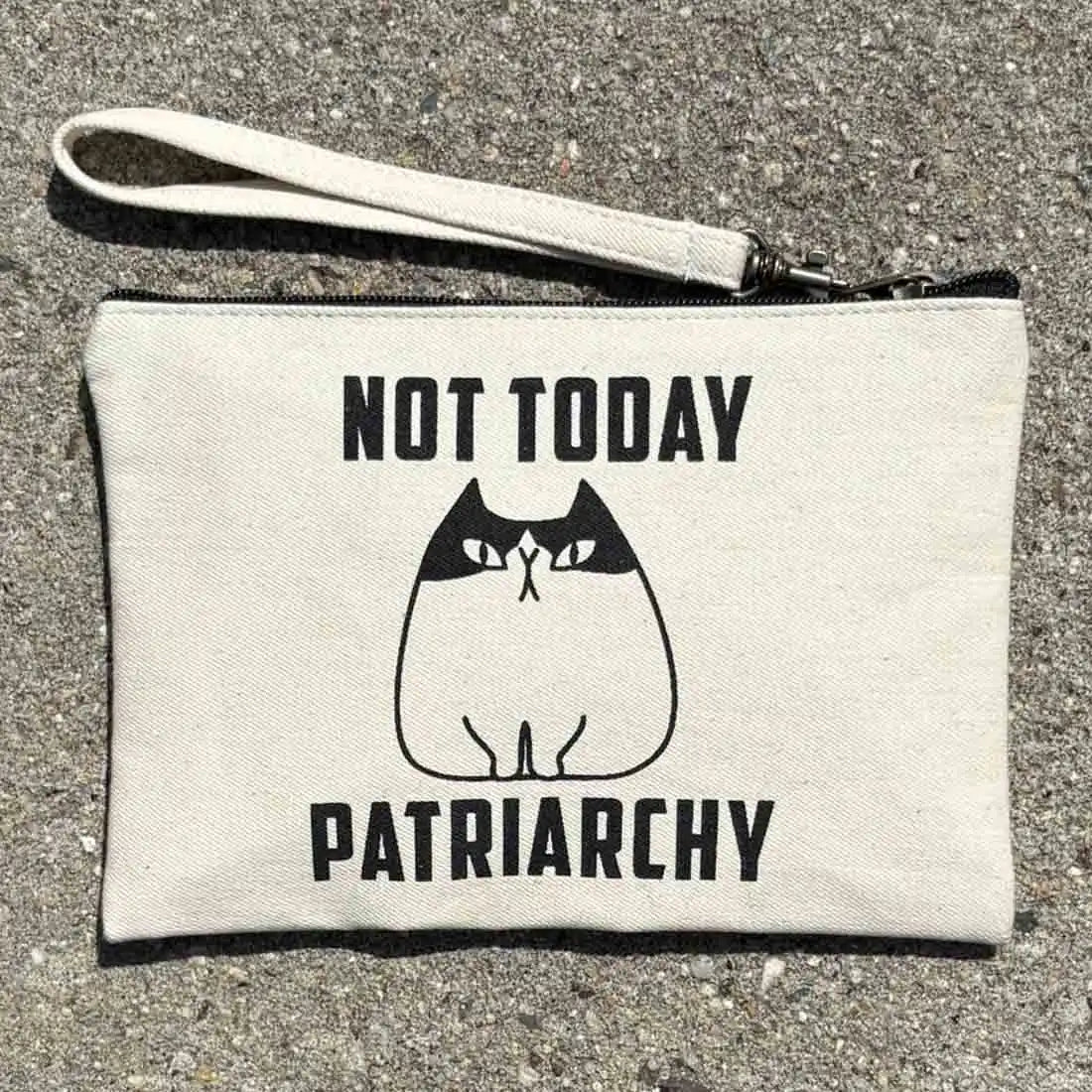 Cotton Canvas Wristlet Pouch - Patriarchy Cat